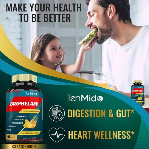 Vista 7 de Cápsulas de extracto de bromelina, enzimas proteolíticas y VitC, quercetina, equinácea, ajo, pimienta, ayuda a la salud de la digestión, absorción