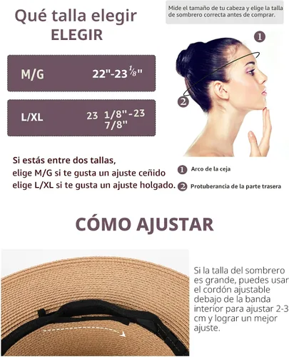 Vista 3 de FURTALK Sombrero Panamá de paja de ala ancha para hombre y mujer Ab-beige.