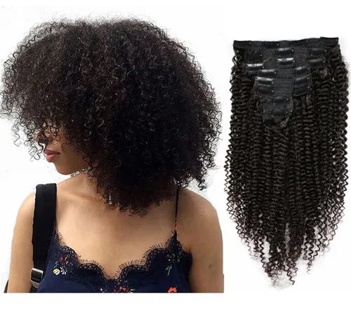 Vista 7 de MEIEM Extensiones de cabello rizado afro 4B 4C con clip, cabello virgen brasileño Remy, color natural, 4.23 onzas, 8 unidades por juego