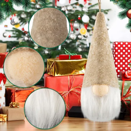 Vista 3 de Vinsot 24 piezas Adornos de árbol de Navidad colgantes de gnomo Adornos navideños colgantes a granel Adornos suecos de felpa hechos a mano Elfo