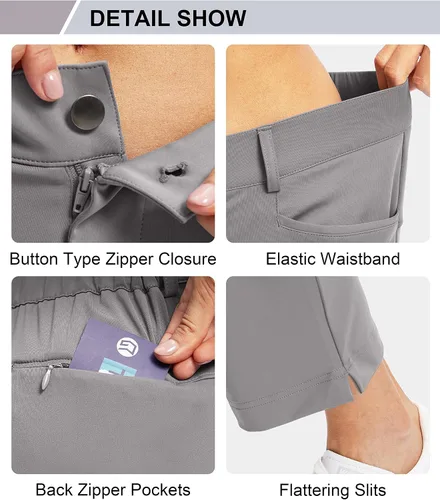 Vista 5 de Pantalones de golf para mujer con bolsillos con cremallera, pantalones elásticos 78, pantalones deportivos casuales para el trabajo, pantalones