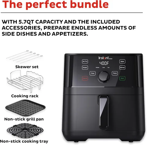 Vista 6 de Instant Vortex 4 en 1 - Freidora de aire con 4 programas de cocina personalizables, pantalla táctil digital, gran cesta antiadherente y capacidad