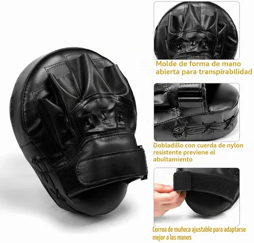 Vista 3 de Valleycomfy - Manoplas de boxeo curvadas de piel sintética para entrenamiento Negro