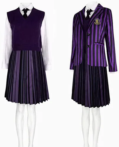 Vista 2 de Wandamaga Disfraz de Enid Sinclair para adultos, uniforme escolar de Wednesday Addams, mujer