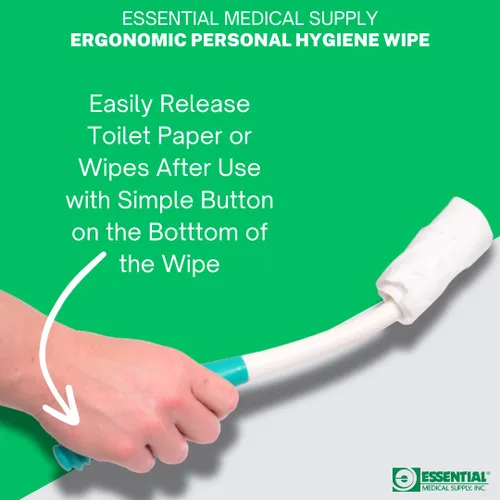 Vista 5 de Essential Medical Supply Toallita ergonómica de higiene personal para papel higiénico y toallitas húmedas con botón de fácil liberación, color blanco