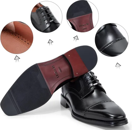 Vista 2 de LEIZILEI Zapatos Oxford de vestir para hombre Brogue Cuero Genuino Cordones Oxford Derby Zapatos, Negro02