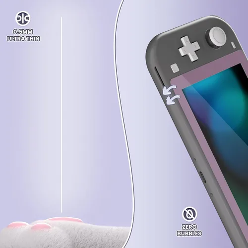 Vista 7 de eXtremeRate 2 Pack Dark Grayish Violet Border Transparent HD Saver Protector Film, Tempered Glass Screen Protector for Nintendo Switch Lite