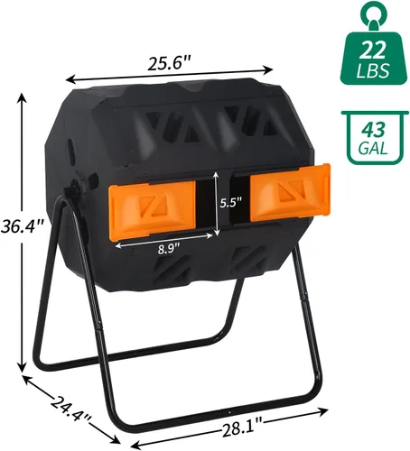 Vista 2 de Contenedor de compostaje para exteriores de 43 galones, compostador de doble cámara, contenedor de compostaje resistente para jardín, cocina, patio