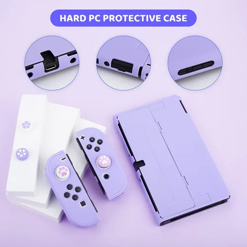 Vista 4 de RHOTALL Sakura Embossing Cute Carrying Case Set for Nintendo Switch OLED, Accessories Bundle for Switch OLED with Hard Case, Screen Protector, 4