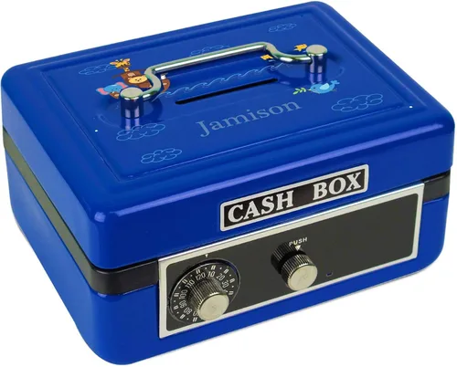 Vista 11 de Caja de efectivo azul personalizada para niños marinos y marinos (tren azul)