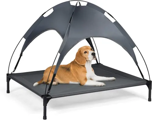 Vista 9 de Giantex Cama elevada para perros con toldo extraíble, cuna elevada portátil para mascotas, cama refrescante para perros para camping, playa, césped