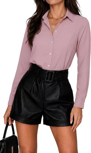 Vista 15 de Blusas de negocios para mujer, de manga larga, sin arrugas, con botones, ajuste clásico, cuello para el trabajo y la oficina