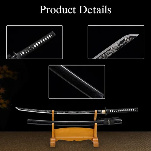 Vista 3 de Kamaiwo-1045/1060 Espada Katana Japonesa Auténtica Hecha a Mano y Forjada a Mano - De Acero de Alto Carbono con Espiga Completa para Entusiastas
