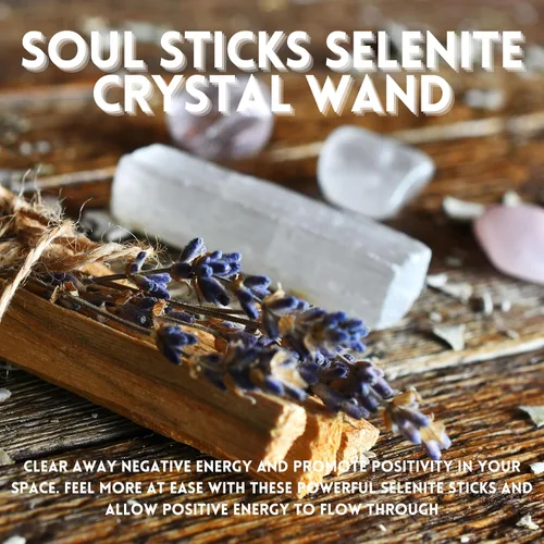 Vista 3 de SOUL STICKS 4 varitas de cristal de selenita Paquete variado de palitos de selenita para curación Reiki y dibujo de energía metafísica