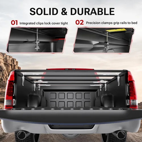 Vista 3 de MOSTPLUS - Cubierta de cama de camioneta plegable cuadrada dura de aluminio compatible con Dodge Ram 1500 2009-2025 Inclu. Fleetside clásico y nueva
