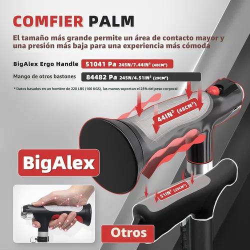 Vista 3 de BigAlex Bastón plegable con dos luces LED para ancianos, base sólida, bastón ajustable con bolsa de transporte para hombres y mujeres Negro