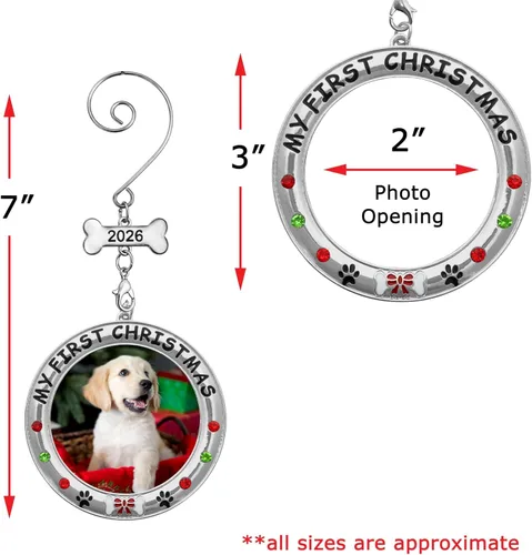Vista 6 de My First Christmas - Adorno personalizado para foto de perro – 2025 con fecha – Adorno personalizado para cachorro – Joyas, dije de hueso fechado