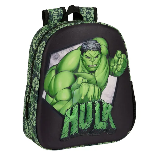Vista 2 de Mochila Infantil 3D Hulk Negro Verde 27 x 33 x 10 cm