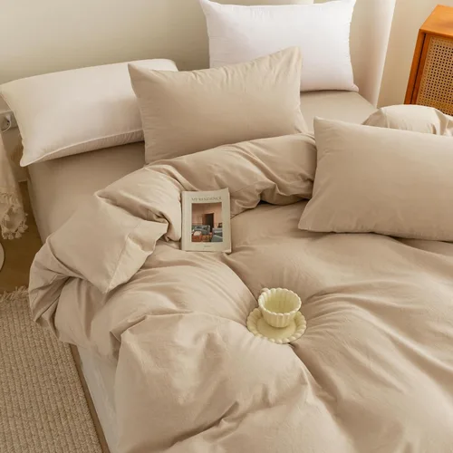 Vista 6 de ECOCOTT Funda de edredón tamaño Queen, 100 % algodón lavado, 1 funda de edredón con cremallera y 2 fundas de almohada, ultra suave y de fácil Beige