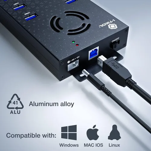 Vista 6 de Hub USB 3 0 - Concentrador USB alimentado por 10 puertos - Concentrador expansor USB de carga y transferencia de datos de alta velocidad - Divisor