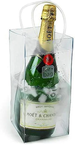 Vista 8 de Bolsa de vino de hielo, portátil, plegable, transparente, con asa, para fiestas, exteriores, champán, cerveza fría, vino blanco, bebidas frías
