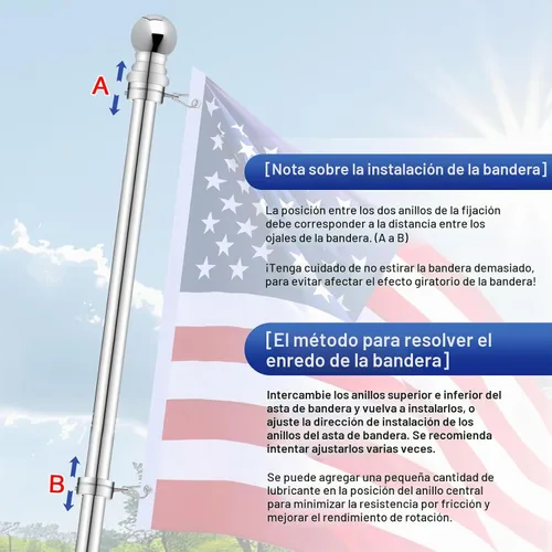 Vista 6 de Anillos giratorios de asta de bandera de 1 pulgada, clips giratorios de aleación de aluminio anti-envoltura de 360°, anillos giratorios de montaje