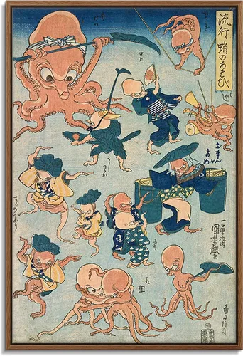 Vista 8 de Utagawa Kuniyoshi - Lienzo con marco flotante para pared, pintura japonesa Ukiyo-e, un pájaro gigante y una langosta - 16 x 24 pulgadas