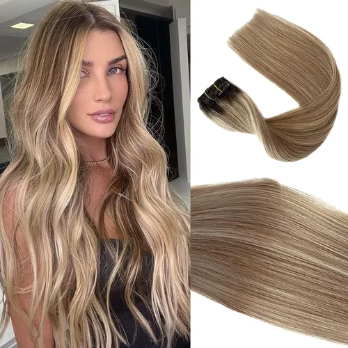 Vista 16 de Extensiones de cabello humano real Remy con clip, color blanco hielo, extensiones de cabello humano natural con clip, 12 pulgadas, 7 piezas, 2.47 oz