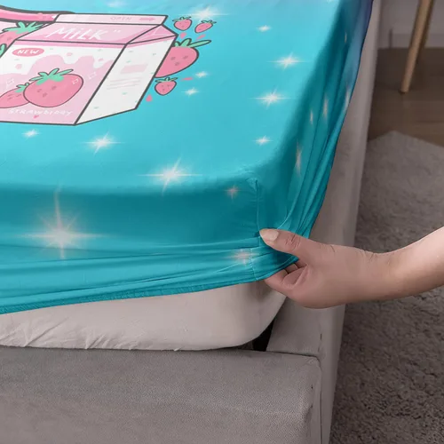 Vista 4 de AILONEN Axolotl - Juego de sábanas bajeras para niños, tamaño individual XL, color rosa y azul degradado kawaii, lindas sábanas de fresa salamandra