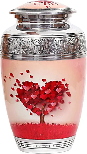 Vista 10 de hlc Urnas - Urna de cremación de corazón, urna funeraria para cenizas humanas, urna de entierro con grabado detallado, 100% aluminio, tamaño grande