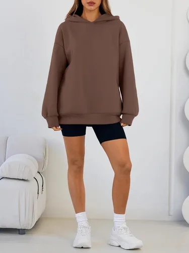 Vista 6 de Trendy Queen Sudaderas con capucha de gran tamaño para mujer, cómodas sudaderas de otoño a la moda 2025, trajes casuales de forro polar con bolsillos