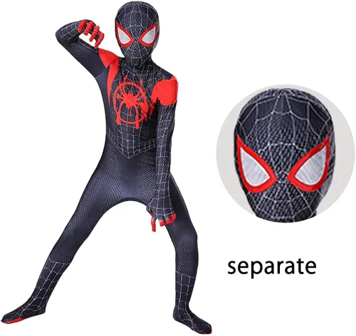 Vista 4 de Leunsyoukin Disfraz de superhéroe para niños, disfraz de araña, estilo 3D, disfraz de Halloween, elastano
