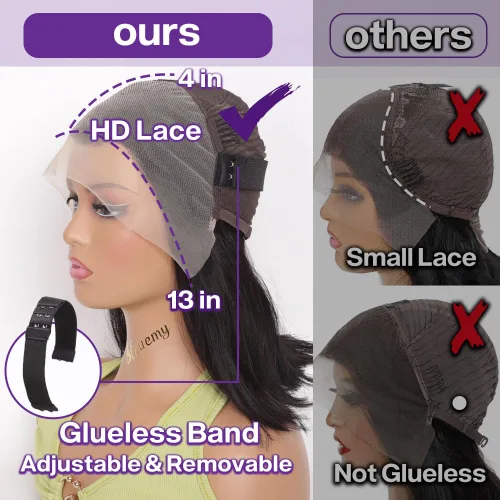 Vista 4 de Peluca Bob de pelo humano 13x4 encaje frontal HD estilo Bob corta y recta con parte lateral para mujeres negras, pelo humano prearrancado, sin De