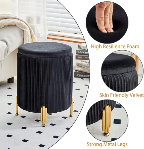 Vista 8 de Otomana de almacenamiento con patas de metal,Asiento tapizado de terciopelo Negro