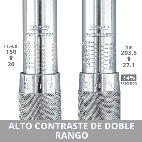 Vista 5 de Amazon Basics llave dinamométrica de clic de 1/2 pulgada, 20-150 pies-libras, 27.1-203.5 Nm