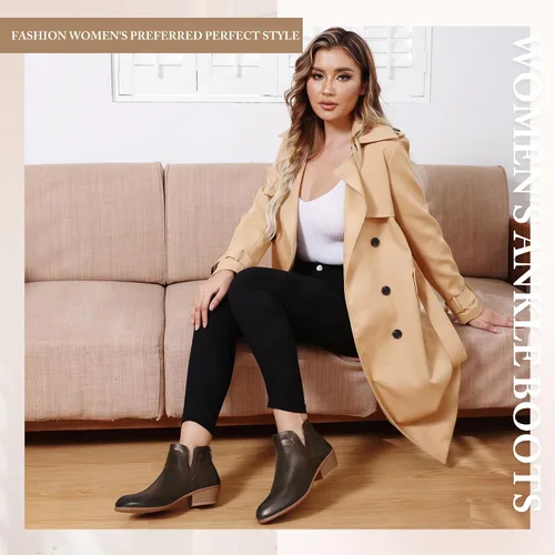 Vista 7 de SDONY Botines de tacón bajo para mujer, botines gruesos y elegantes con cremallera para mujer