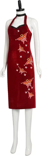 Vista 2 de HAIRXR Disfraz de cosplay malvado para mujer, Ada Wong, rojo, sexy, Cheongsam Qipao, vestidos largos de graduación con peluca para Halloween