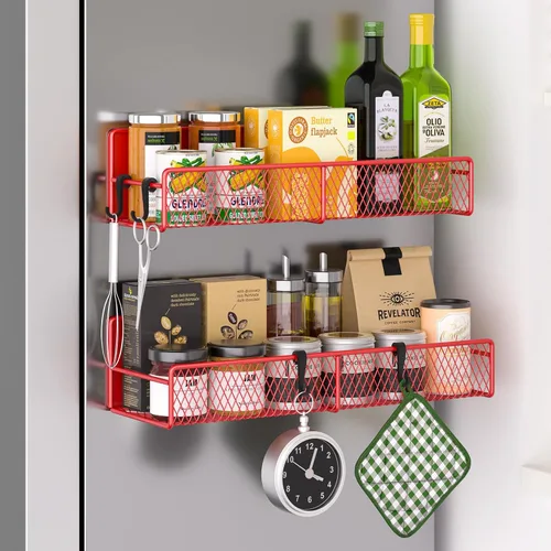 Vista 43 de Estante magnético para especias para refrigerador, paquete de 7 estantes magnéticos fuertes 100% de metal, organizador de especias con soporte