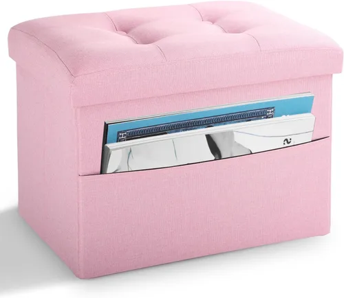 Vista 26 de LINMAGCO Otomana Otomana de almacenamiento con almacenamiento pequeño reposapiés taburete debajo del escritorio, reposapiés plegable corto de tela