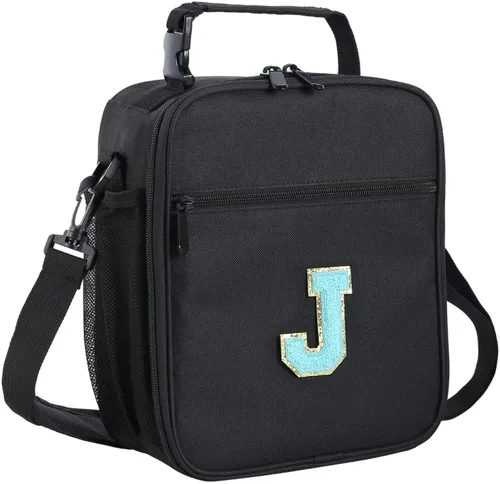Vista 10 de ELEFOCUS Lonchera aislada con inicial para mujeres y hombres, bolsa de almuerzo personalizada con monograma con correa de hombro ajustable