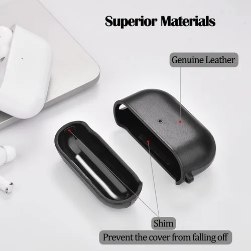 Vista 5 de V-MORO Compatible con Airpods Pro 2 Funda de Cuero Genuino AirPod Pro 2ª Generación Hombres [LED Frontal Visible] Fundas Protectoras de Cuero Negro
