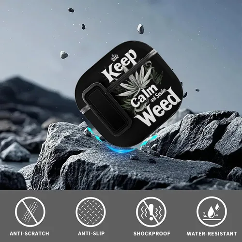 Vista 6 de Keep Calm and Smoke Weeds - Funda para auriculares Bluetooth compatible con AirPods 4 con protector de botón negro