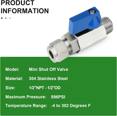 Vista 5 de TAISHER 1PCS 304 de compresión de acero inoxidable mini válvula de bola interruptor de apagado, tubo de 1/2 "OD x 1/2" NPT macho