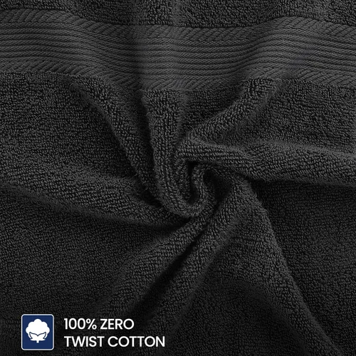 Vista 2 de Linteum Textile Supply Toalla de mano negra prémium de 16 x 27 pulgadas, 100% algodón, sin torsión, absorbente, de secado rápido, duradera