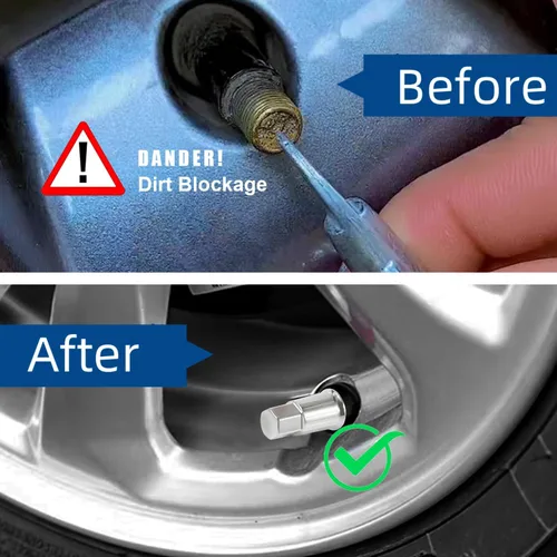 Vista 2 de TR413 Tapas de Válvula de Cromo 5 Pack, Tapa de Aire de Neumático de Plástico Largo, Se Ajusta a Todas las Válvulas de Neumáticos de Goma TPMS