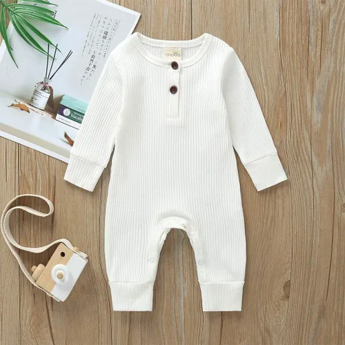 Vista 3 de Mameluco de una pieza para recién nacido unisex con botones color liso para bebé y niña