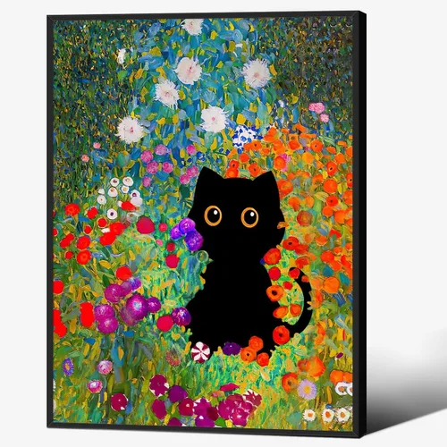 Vista 27 de CAXIYSH Arte de pared de gato negro Monet, póster de lirios acuáticos, vintage, divertido, floral, gato, lienzo, pinturas famosas, impresiones