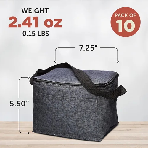 Vista 5 de Juego de 10 bolsas de almuerzo aisladas, paquete a granel, perfecta para el trabajo, viajes, eventos al aire libre, color negro