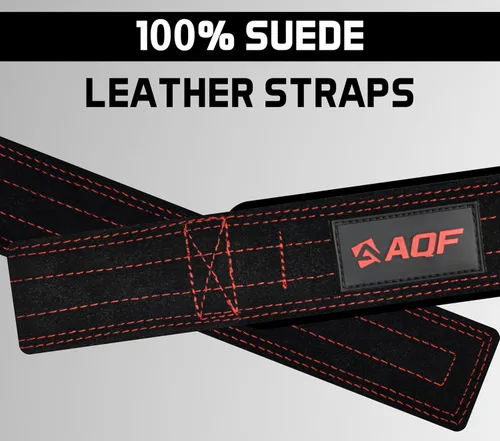 Vista 3 de AQF Leather Weight Lifting Straps, Heavy Duty Wrist Strap for Powerlifting Negro