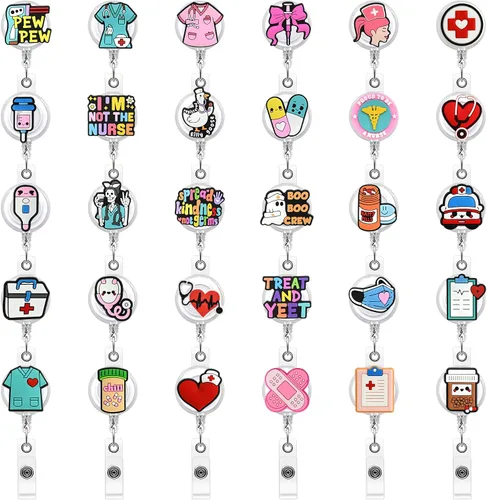 Vista 9 de Paquete de 10 carretes retráctiles para insignias de enfermera, porta-identificación de enfermería lindos para enfermeras, médicos, salud, hospital